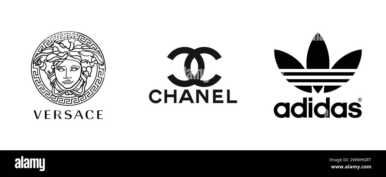 Adidas Originals, Versace, Chanel . Editorial vector logo collection. Stock Vector