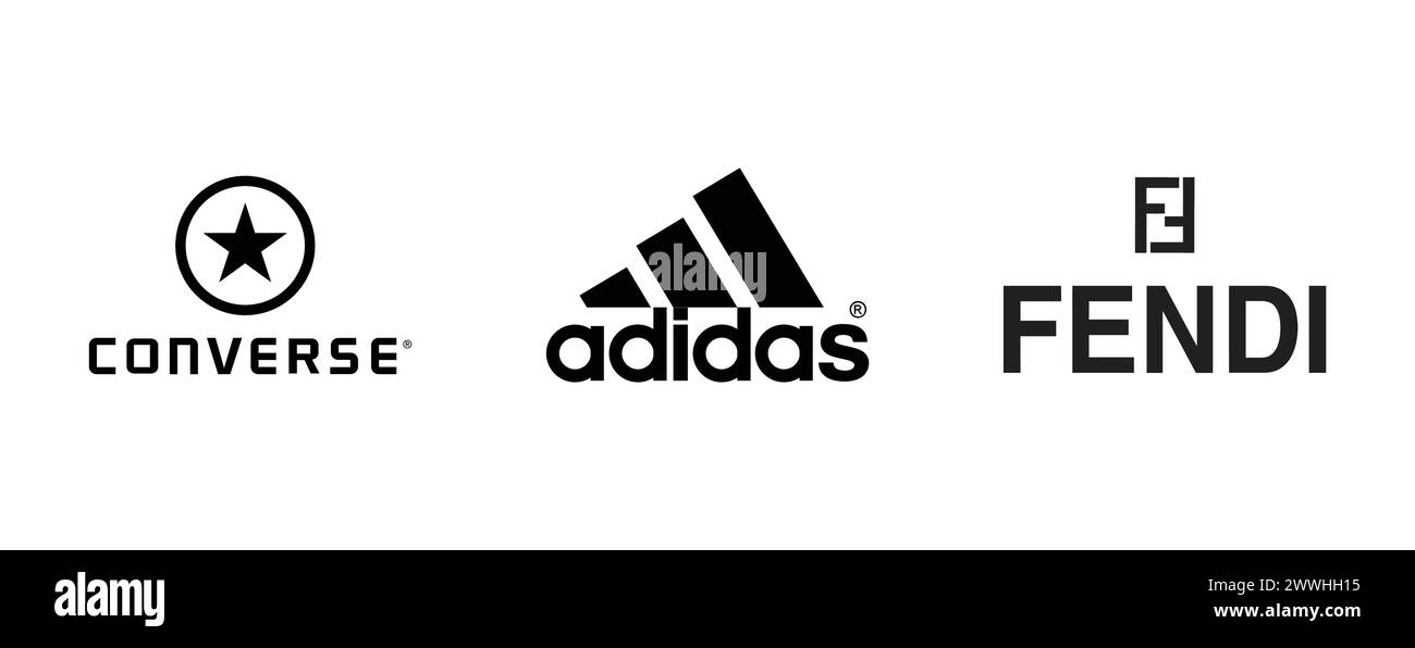 Adidas, Converse, Fendi . Editorial vector logo collection. Stock Vector