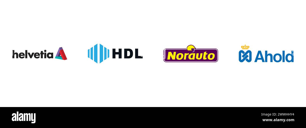 HDL, Helvetia, Norauto, Ahold. Editorial vector logo collection. Stock Vector