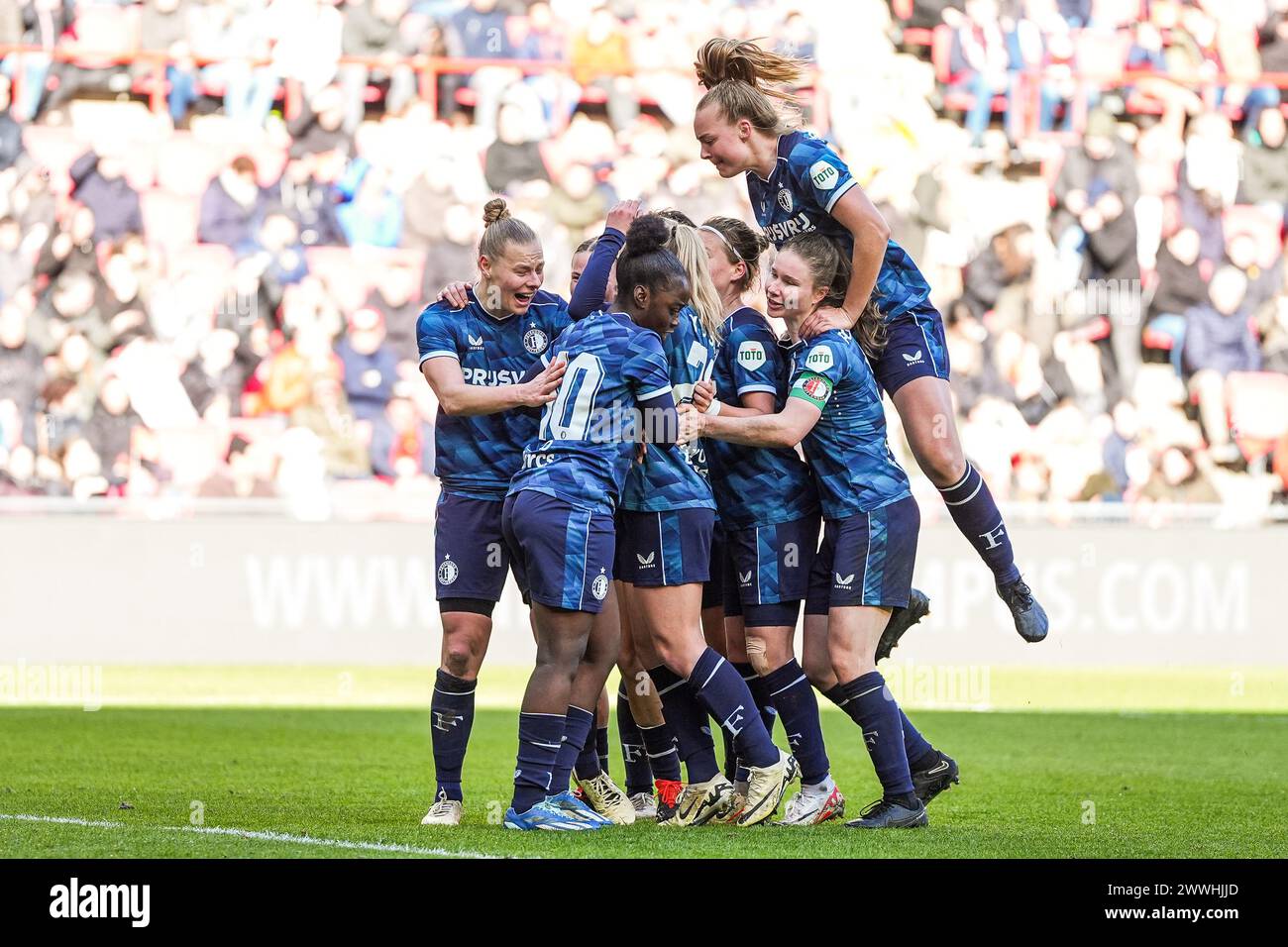 Eindhoven, Netherlands. 24th Mar, 2024. Eindhoven - Ella van Kerkhoven of Feyenoord V1 celebrates the 0-1 during the match between PSV V1 v Feyenoord V1 at Philips Stadion on 24 March 2024 in Eindhoven, Netherlands. Credit: box to box pictures/Alamy Live News Stock Photo