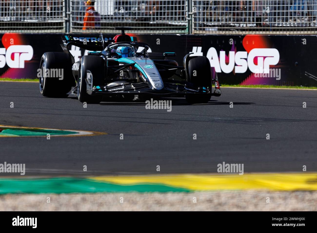 24th March 2024: Melbourne Grand Prix Circuit, Melbourne, Victoria, Australia; Australian Formula 1 Grand Prix: Race Day; Number 63 Mercedes AMG Petronas driver George Russell during the race Stock Photo