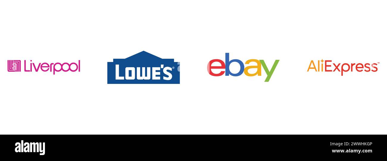 Lowes, El Puerto de Liverpool, Ebay , Aliexpress. Editorial vector logo collection. Stock Vector