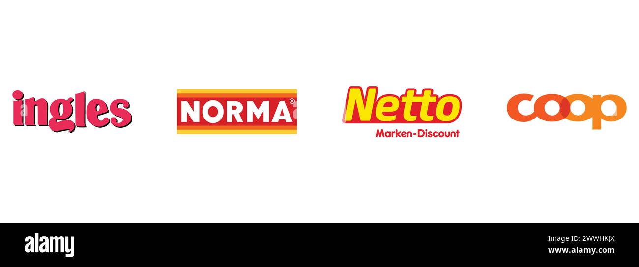 Ingles Markets, Coop, Netto, Norma. Editorial vector logo collection. Stock Vector