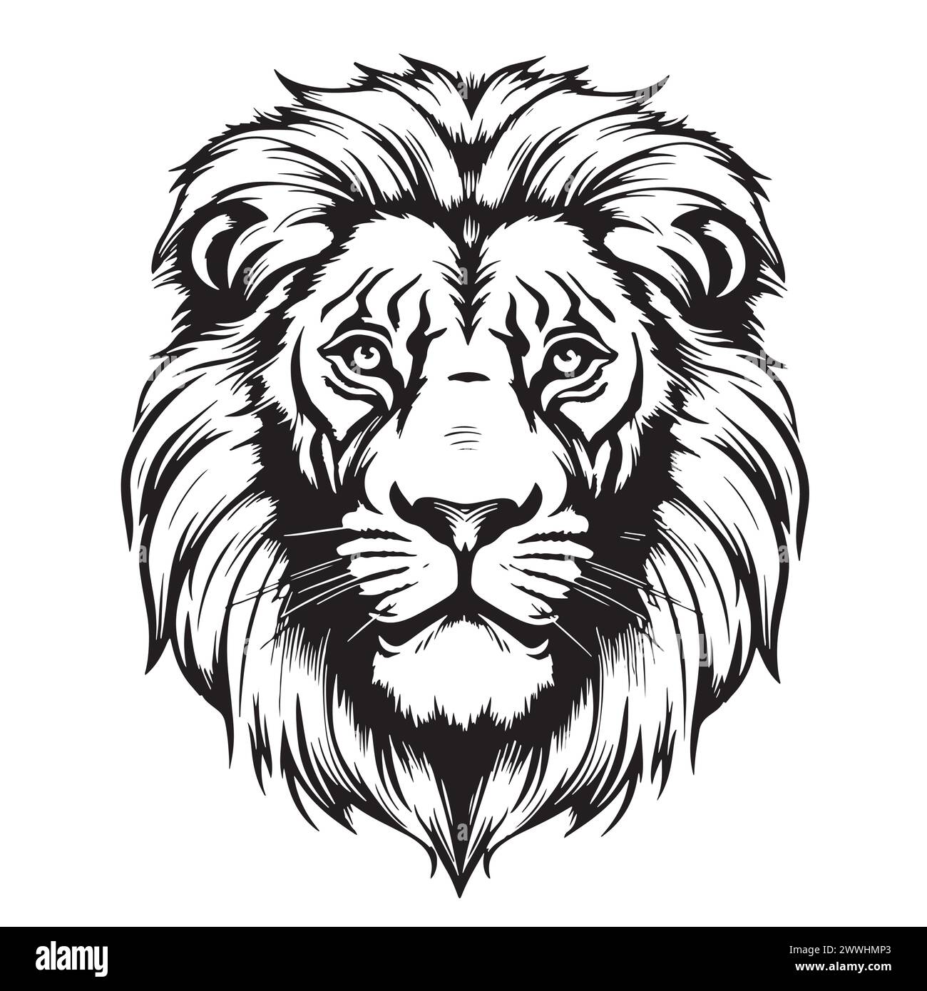 Lion. Sketchy, graphical, black and white portrait of a lion head on a white background. Stock Vector