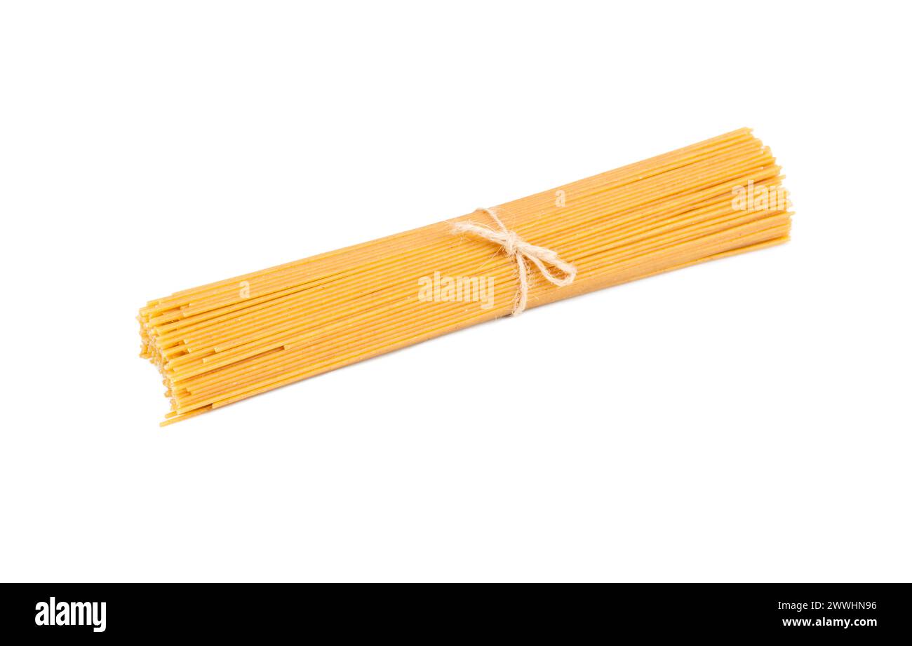 Raw spaghetti pasta tied with thread isolated on white background Stock ...