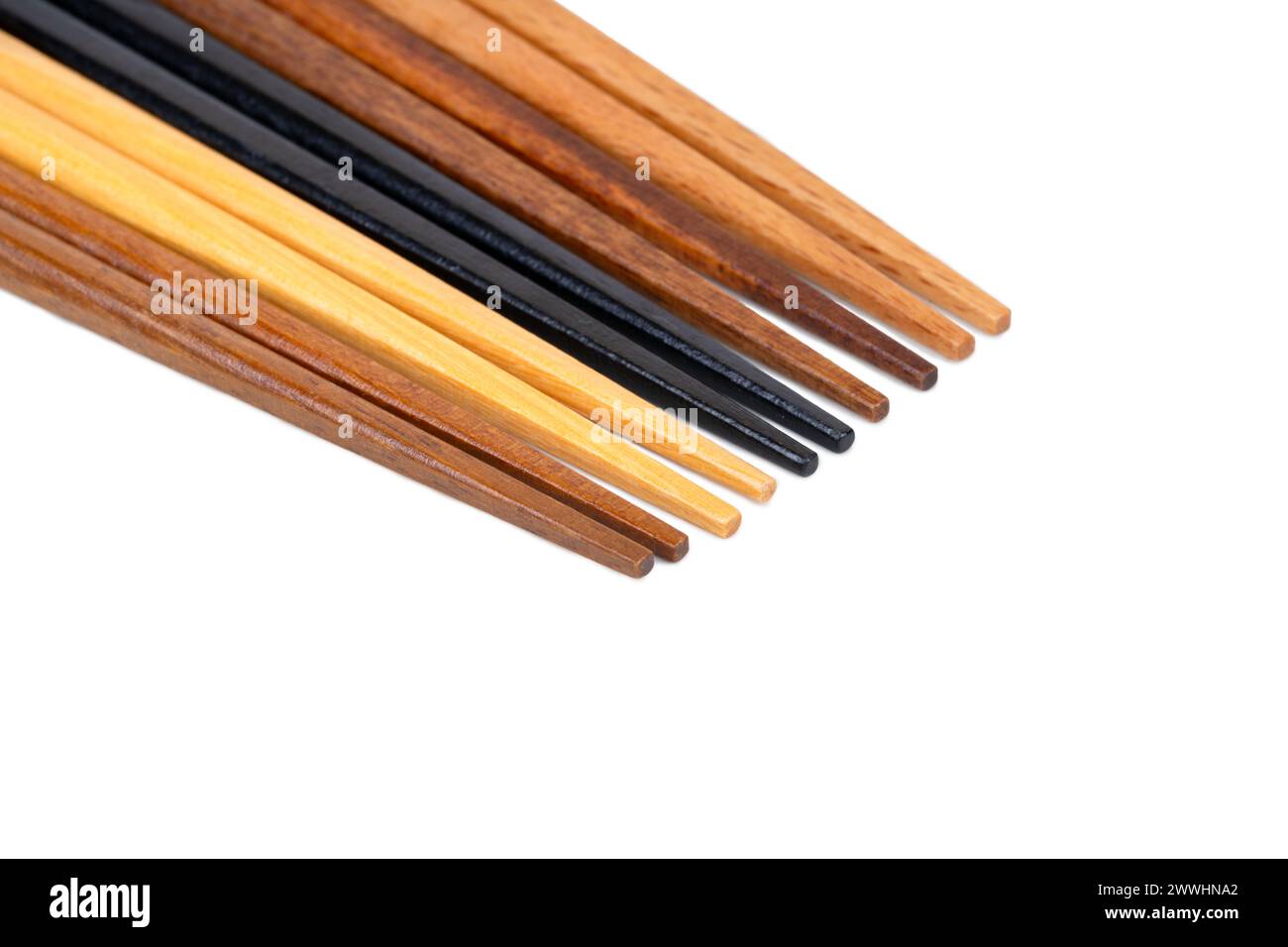 Multi-colored wooden Chinese chopsticks, close-up Stock Photo