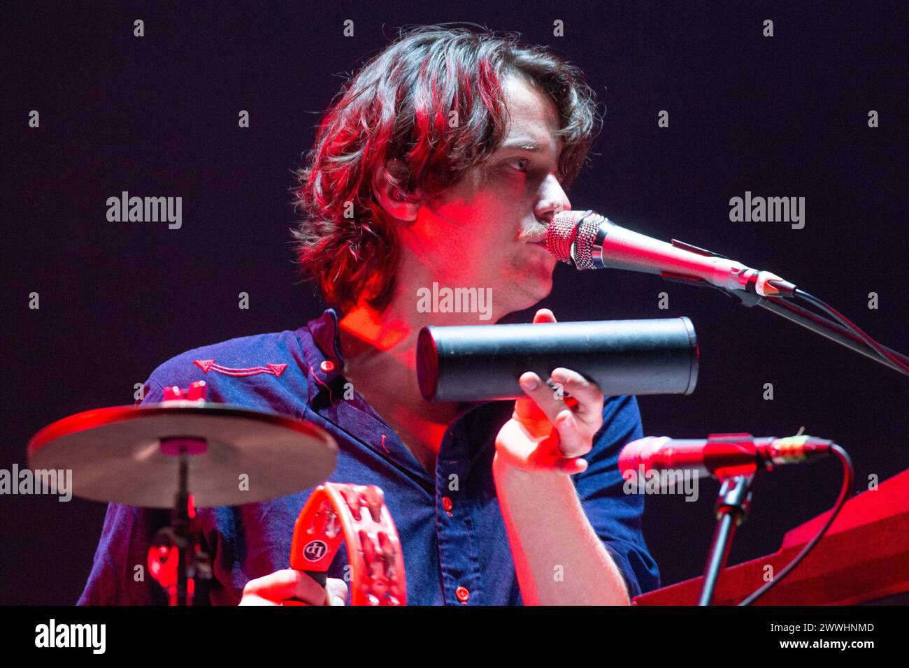 Bogota, Colombia. 21st Mar, 2024. Ambrose Kenny-Smith, the vocalist and harmonica player for the Australian band King Gizzard & the Lizard Wizard, is performing on the first day of the EstereoPicnic festival in Bogota, Colombia. (Photo by Daniel Garzon Herazo/NurPhoto) Credit: NurPhoto SRL/Alamy Live News Stock Photo