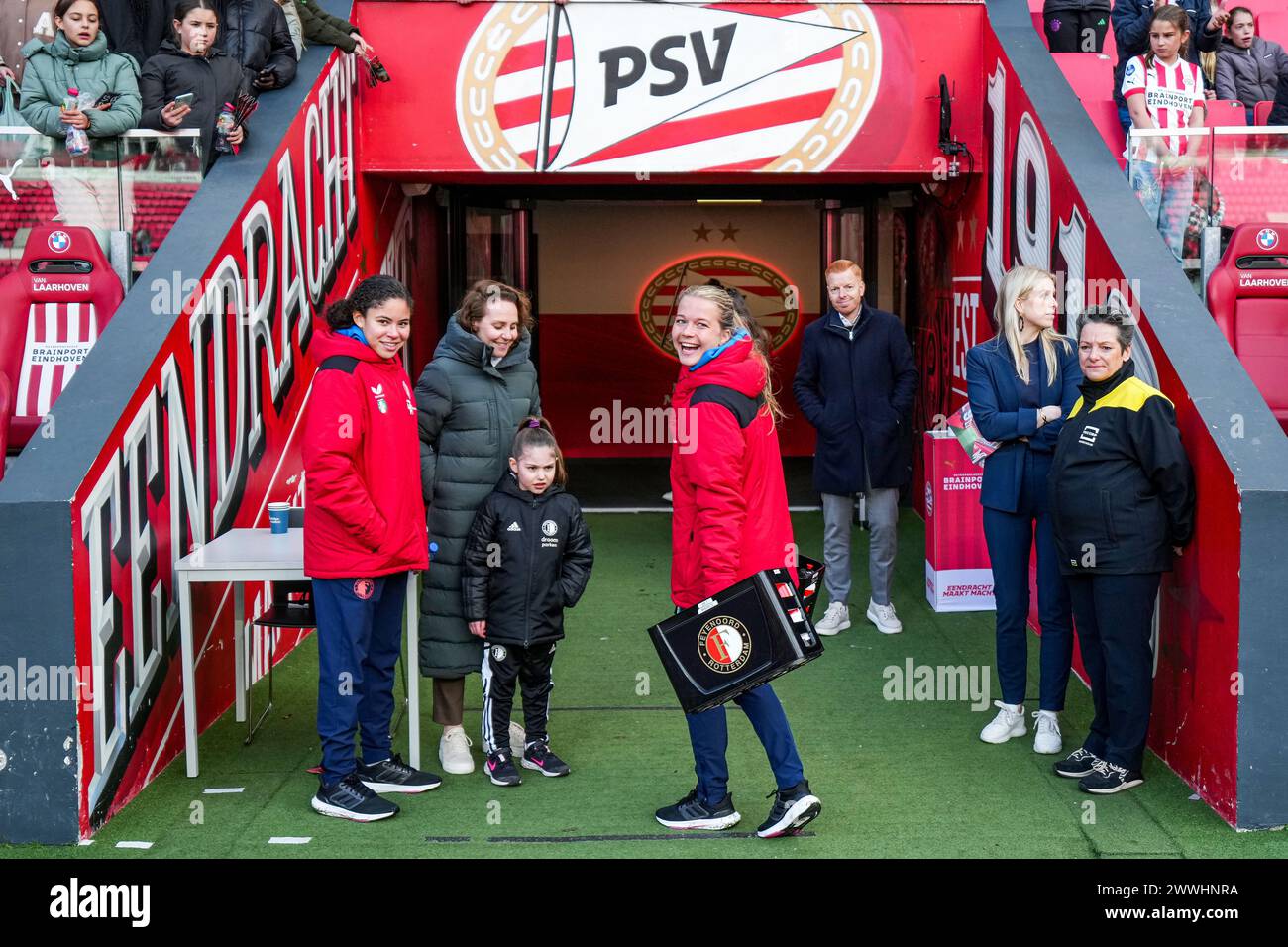 Eindhoven, Netherlands. 24th Mar, 2024. Eindhoven - Bridget Jno Baptiste of Feyenoord V1, Kirsten van de Westeringh of Feyenoord V1 during the match between PSV V1 v Feyenoord V1 at Philips Stadion on 24 March 2024 in Eindhoven, Netherlands. Credit: box to box pictures/Alamy Live News Stock Photo