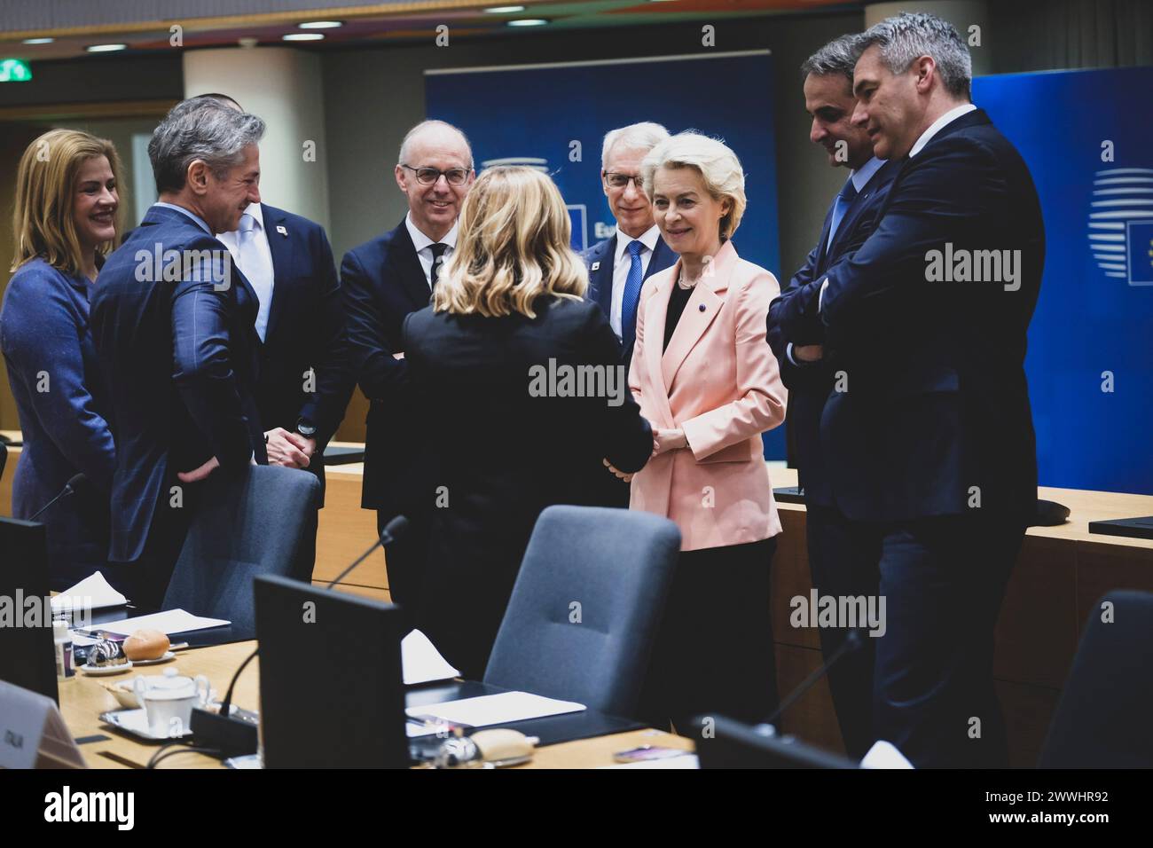 Brussels, Belgium. 21st Mar, 2024. Nicolas Landemard/Le Pictorium - European Summit March 2024 - 21/03/2024 - Belgium/Brussels/Brussels - Heads of state round the table at the European summit. Credit: LE PICTORIUM/Alamy Live News Stock Photo