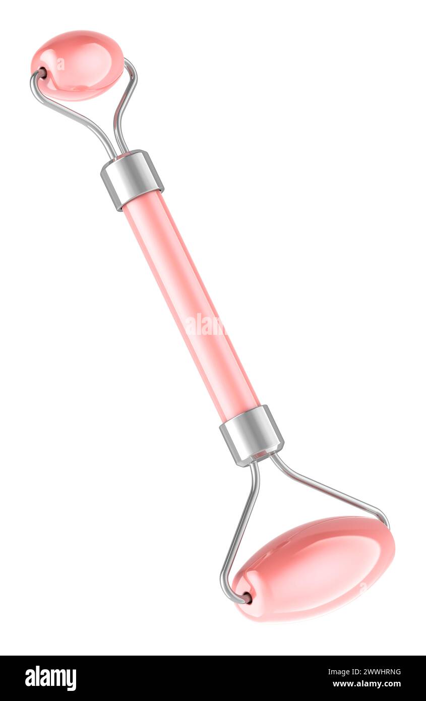 Pink Mask Roler Pink Skincare Face Roller, relaxing massager. 3D rendering isolated on ...