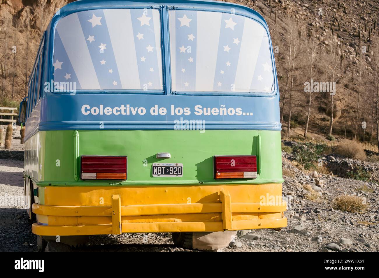 Rosario de Lerma, Salta, June 5th 2018: The colorful Dream Collective (Colectivo de los sueños) bus Stock Photo