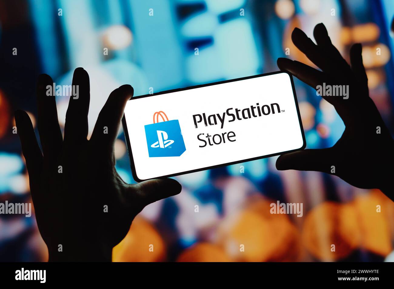 December 4, 2023, Brazil. In this photo illustration, the PlayStation Store logo is displayed on a smartphone screen. De December 4, 2023, Brazil. In Stock Photo