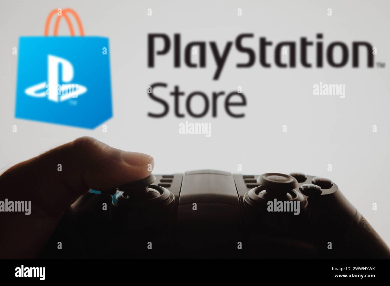December 4, 2023, Brazil. In this photo illustration, the PlayStation Store logo game is displayed on a computer screen, December 4, 2023, Brazil. In Stock Photo