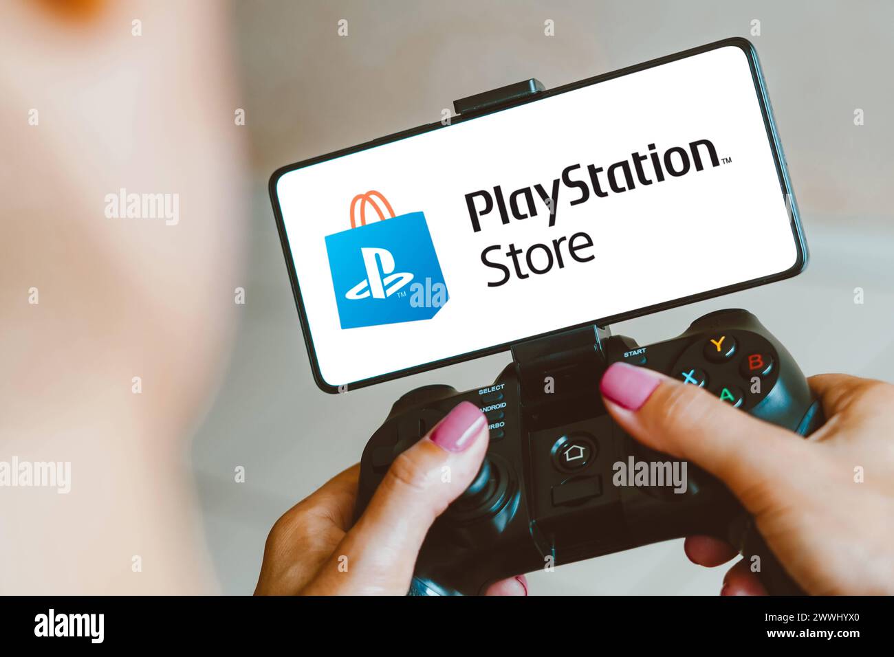 December 4, 2023, Brazil. In this photo illustration, the PlayStation Store logo is displayed on a smartphone screen as December 4, 2023, Brazil. In t Stock Photo