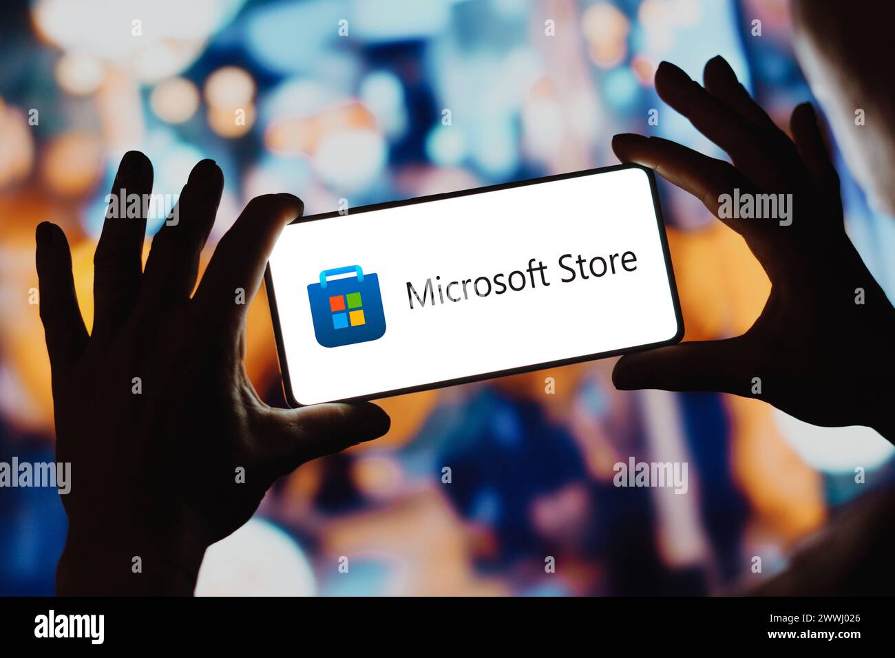 December 4, 2023, Brazil. In this photo illustration, the Microsoft Store logo is displayed on a smartphone screen. Dece December 4, 2023, Brazil. In Stock Photo