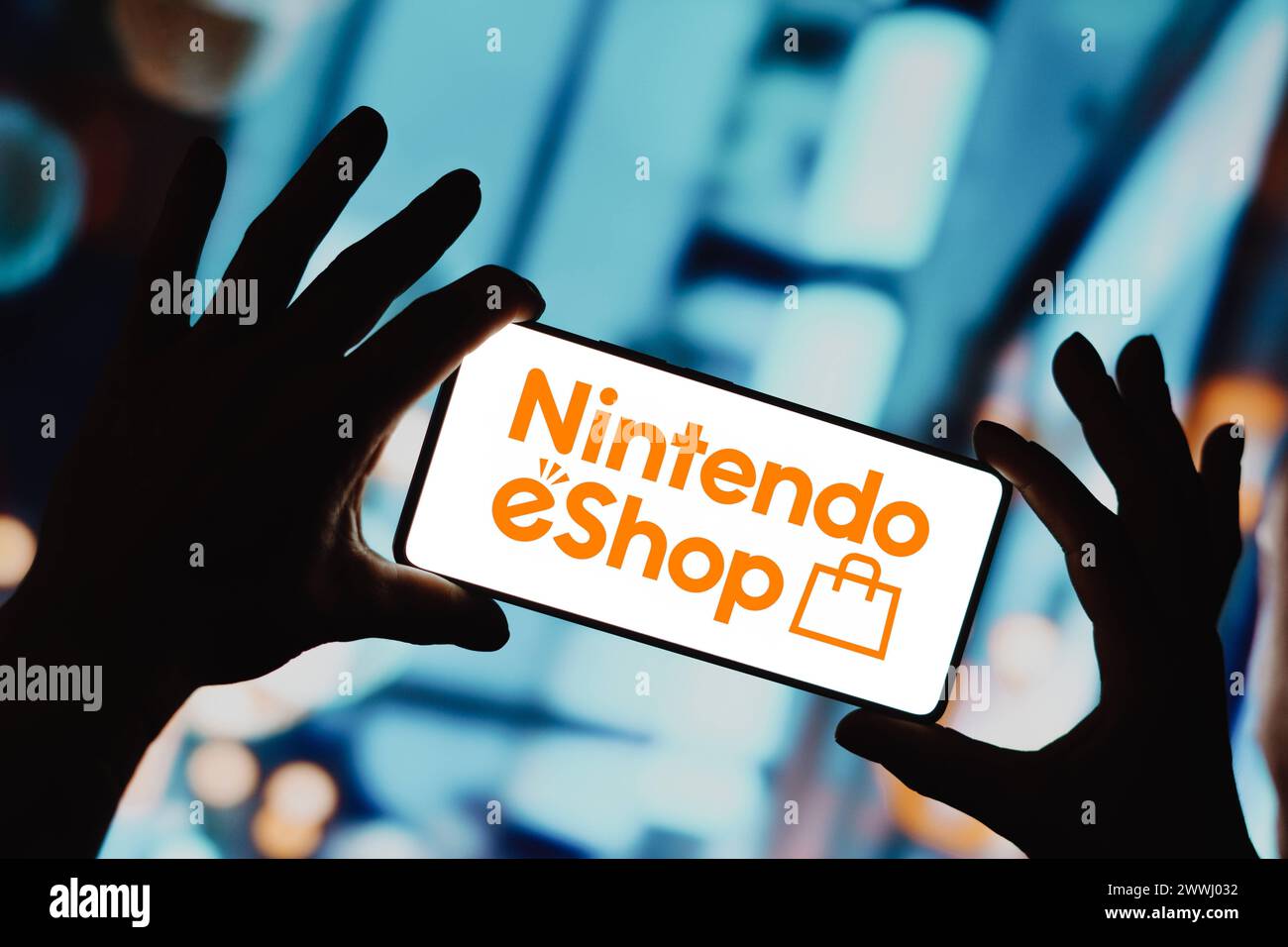 December 4, 2023, Brazil. In this photo illustration, the Nintendo eShop logo is displayed on a smartphone screen. Decem December 4, 2023, Brazil. In Stock Photo