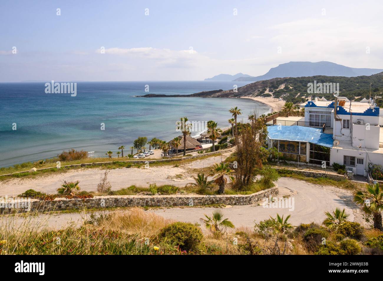 Paradise Beach, the most famous beach on the island of Kos. Greece Stock Photo