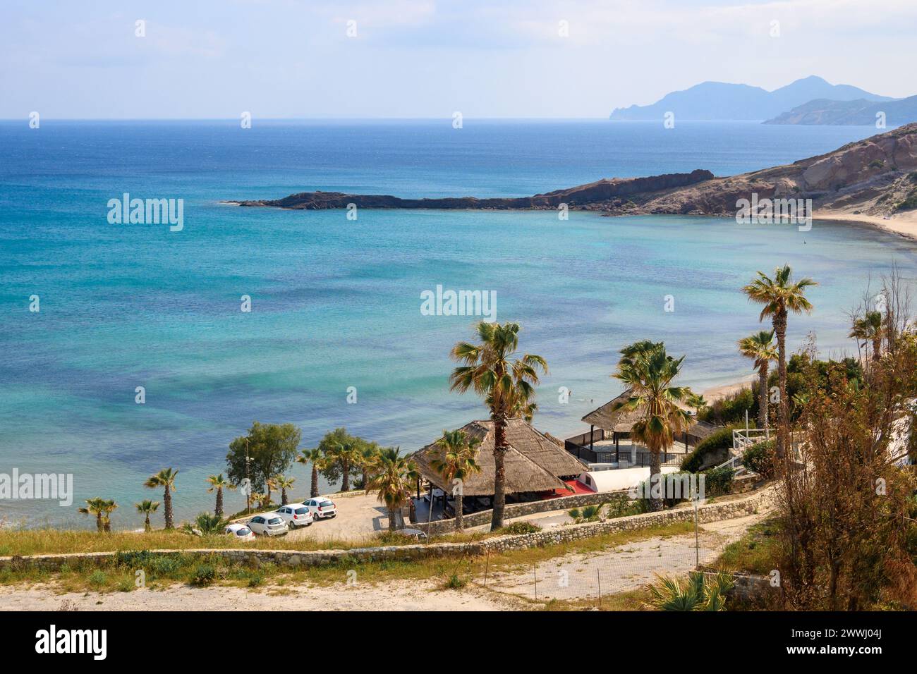 Paradise Beach, the most famous beach on the island of Kos. Greece Stock Photo