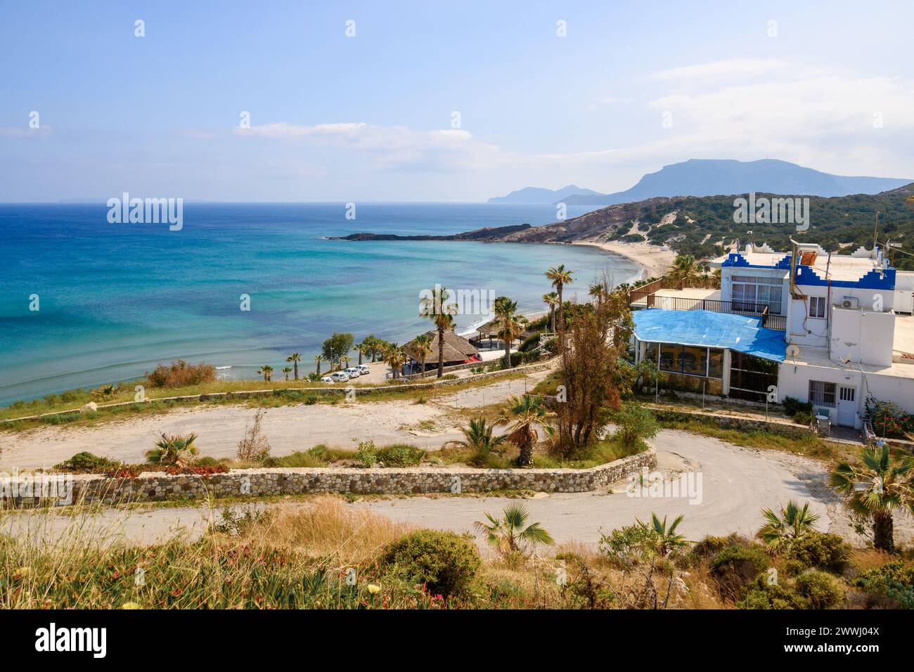 Paradise Beach, the most famous beach on the island of Kos. Greece Stock Photo