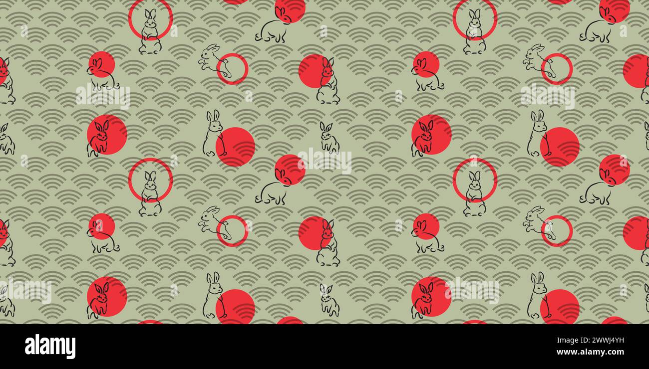 Vector pattern with calm colors. Bunnies, waves and circles Stock Vector