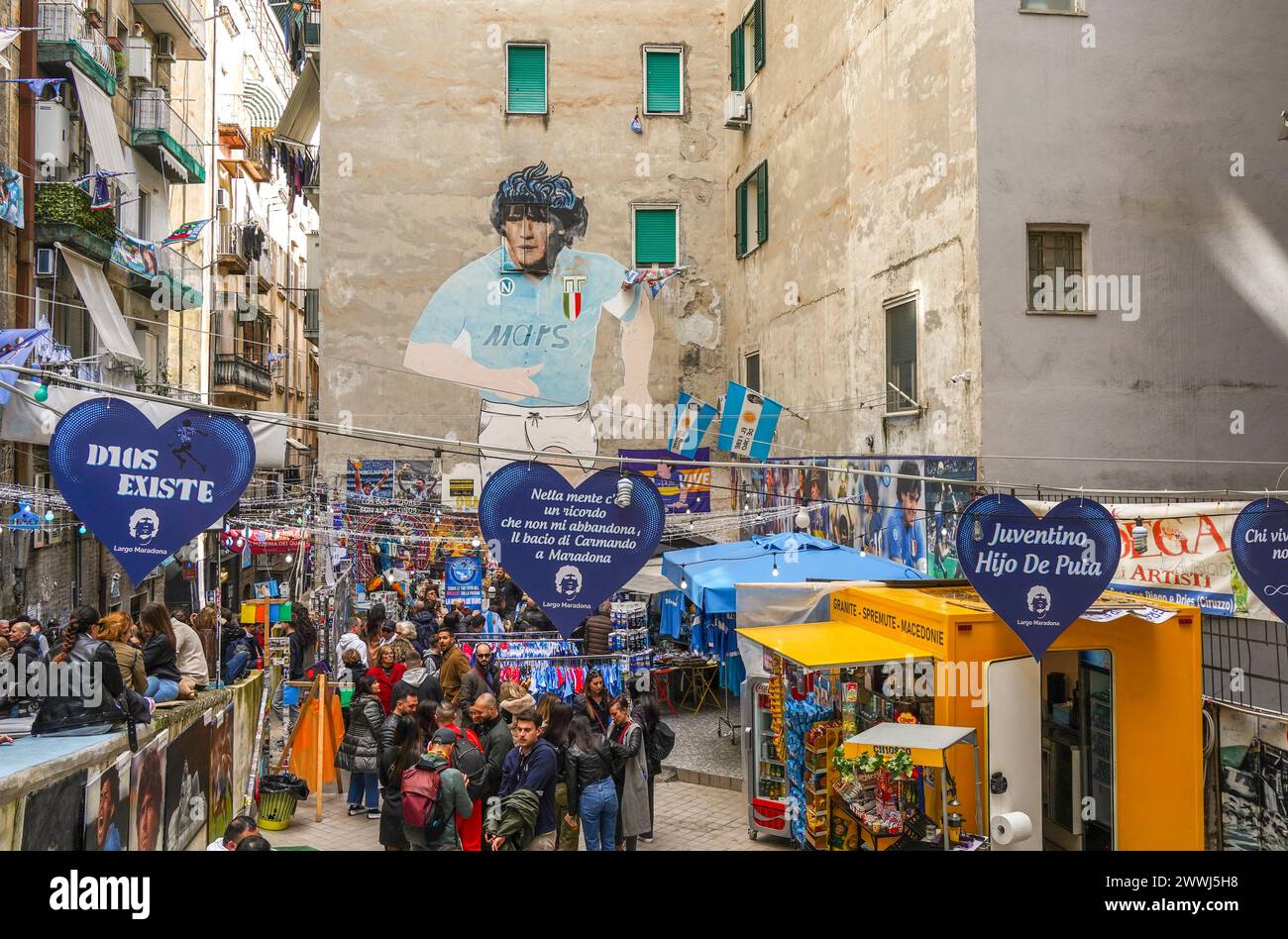 Diego Maradona mural in the Spanish Quarter of Naples, what has