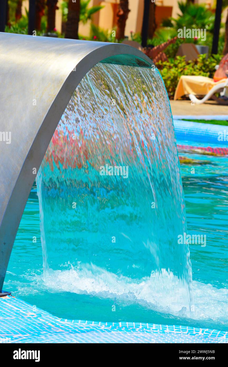 Waterfall in the swimming pool in the RIU Touareg hotel in Cape verde Stock Photo