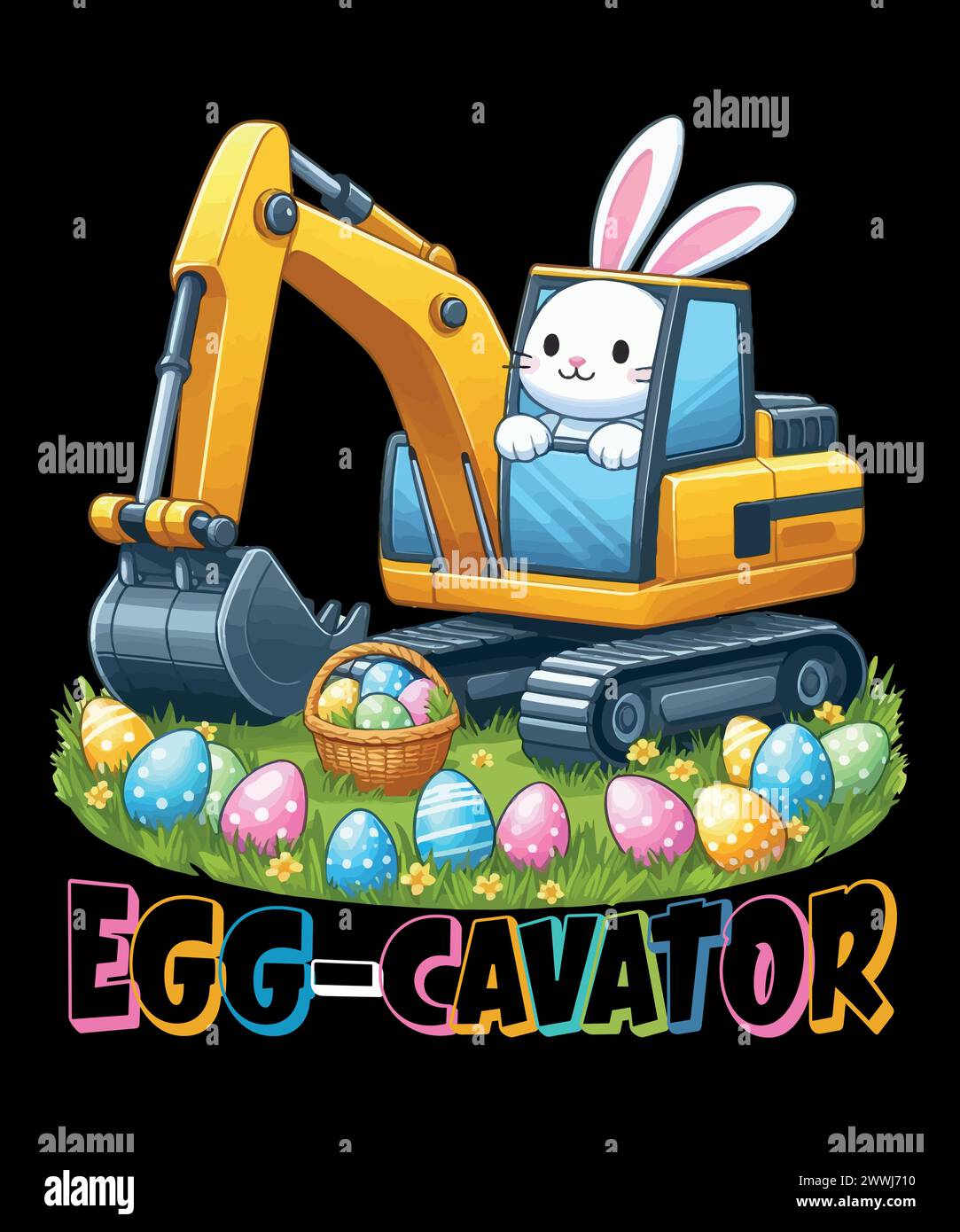 Excavator t shirt . Egg-cavator T-shirt design. Easter day t shirt design for kids. Stock Vector