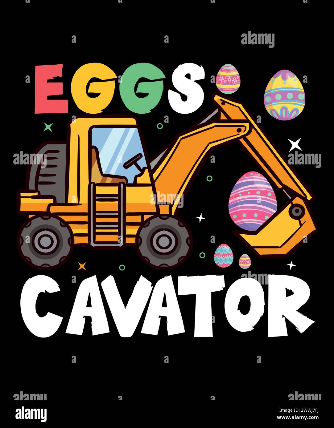 Excavator t shirt . Easter day t shirt design for kids. Egg-cavator T-shirt design. Stock Vector