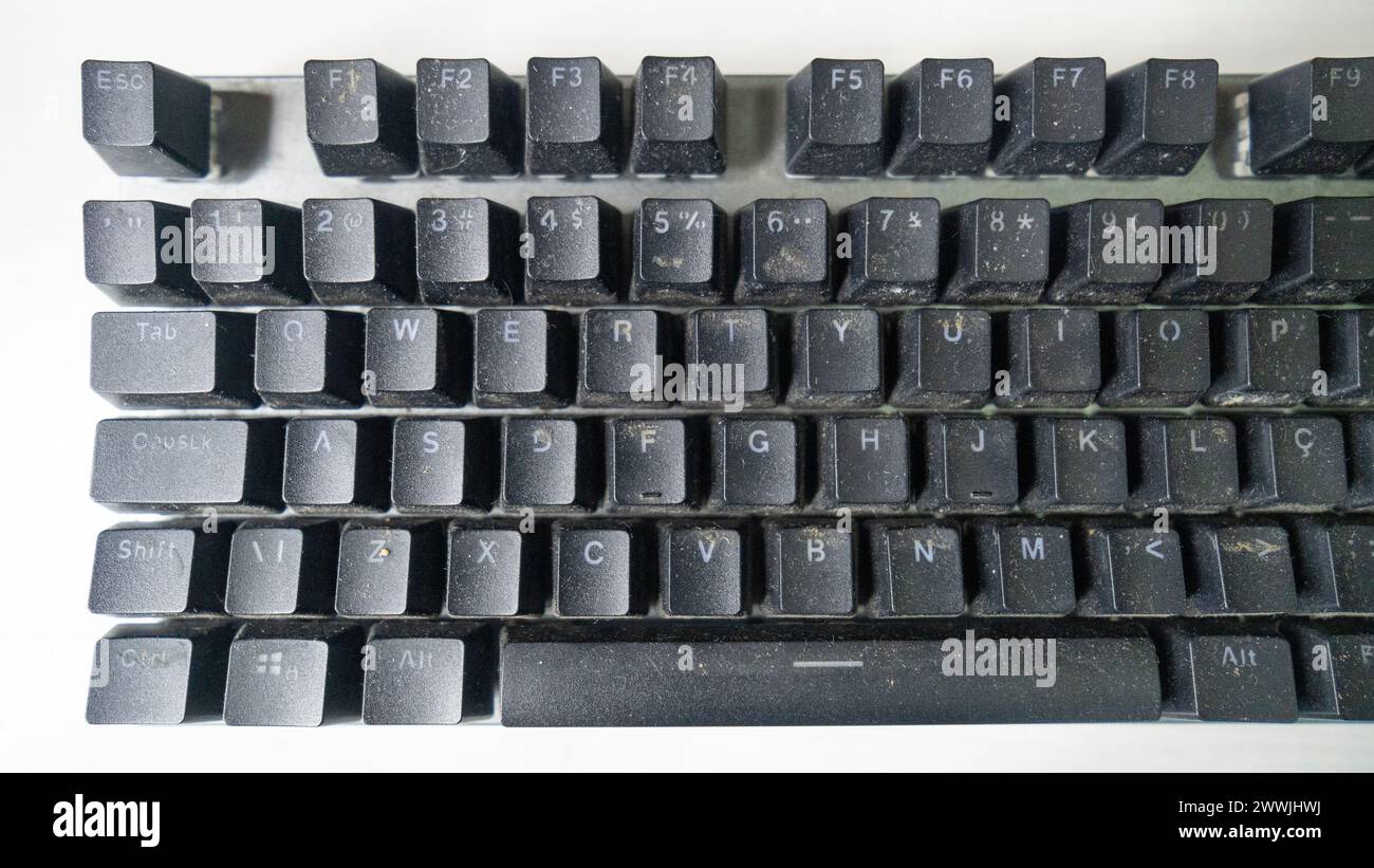 Data input device Computer keyboard used in detail Stock Photo