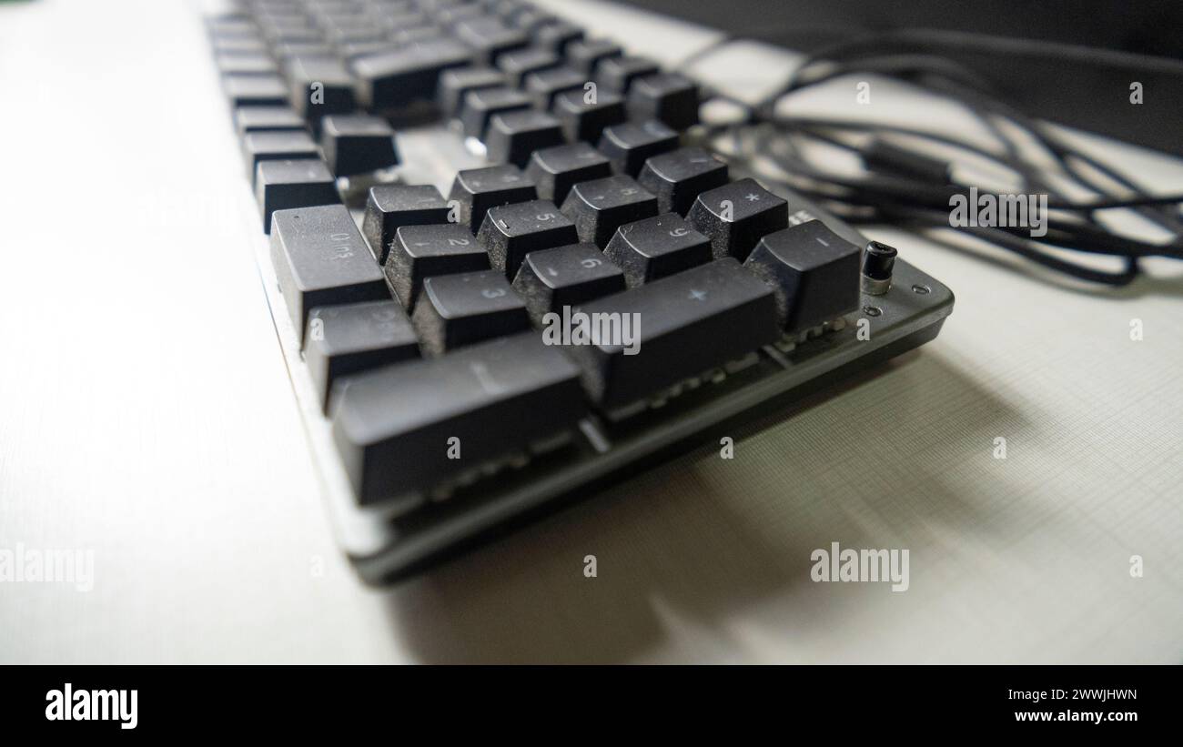 Data input device Computer keyboard used in detail Stock Photo