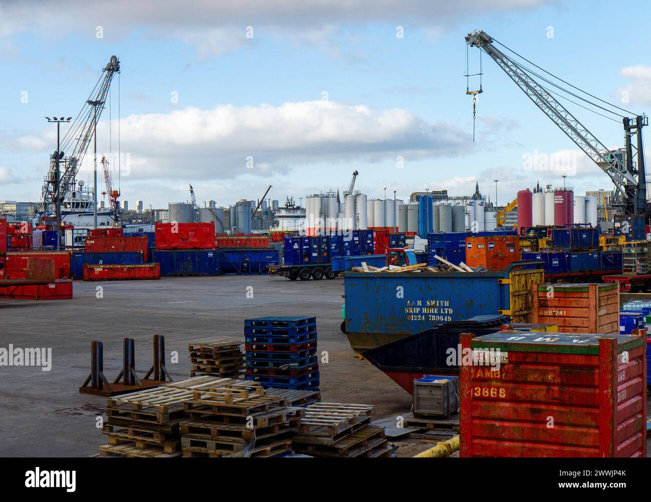 Port of Aberdeen (Aberdeen Harbour) seen from Sinclair Road, Torry, Aberdeen, Aberdeenshire, Scotland,UK Stock Photo