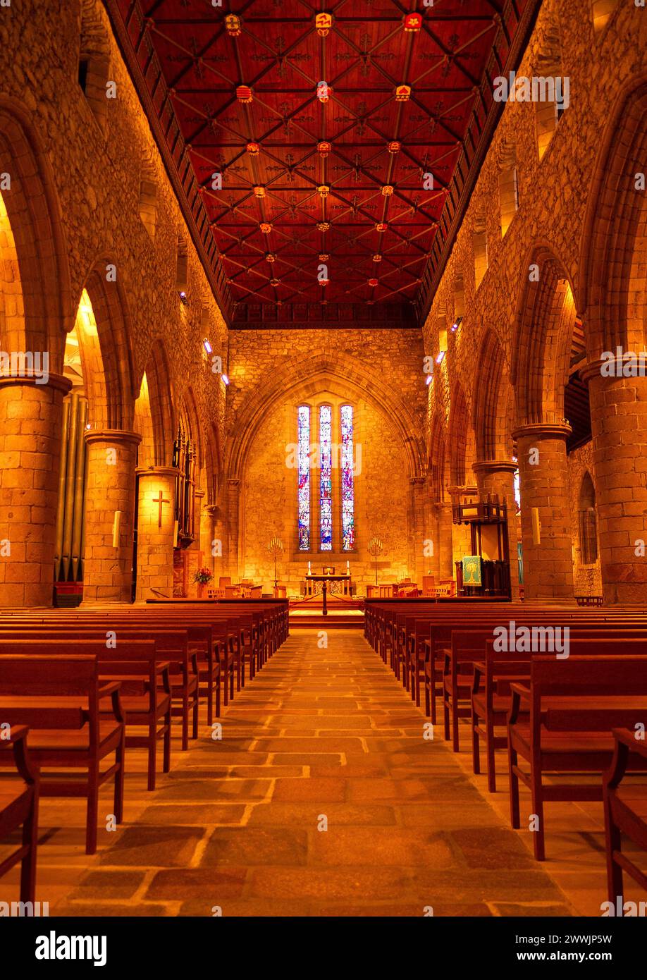 Well-lit interior of St Machar's Cathedral church, The Chanonry, Old Aberdeen, Aberdeen, Aberdeenshire, Scotland, UK Stock Photo