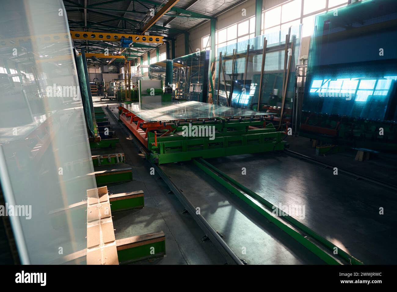 Special platform for working with large sheets of glass Stock Photo