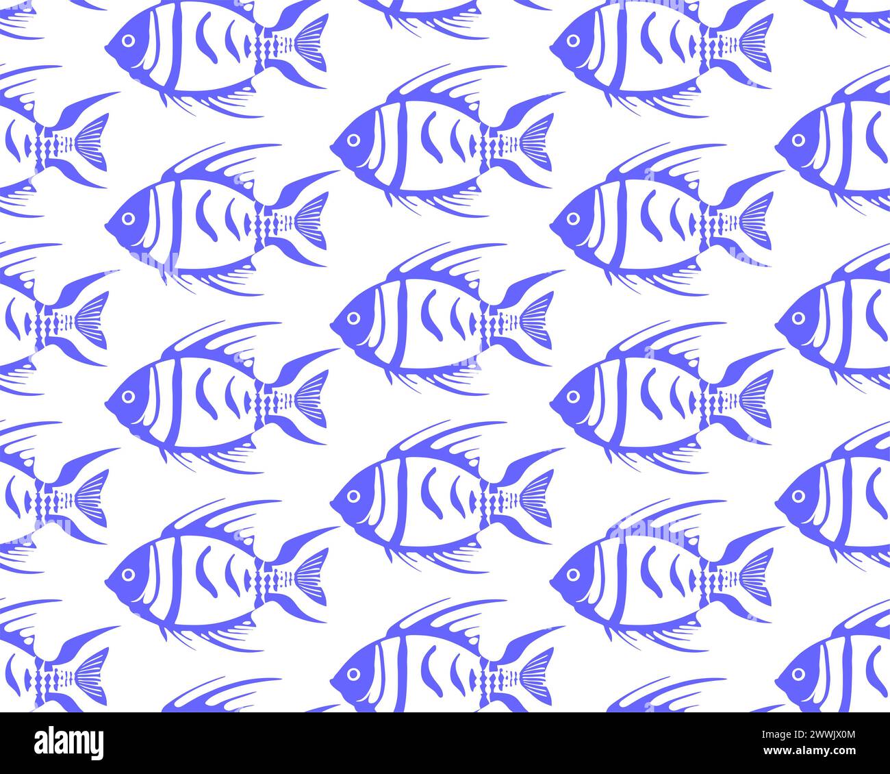 simple seamless pattern of blue graphic fish on a white background ...