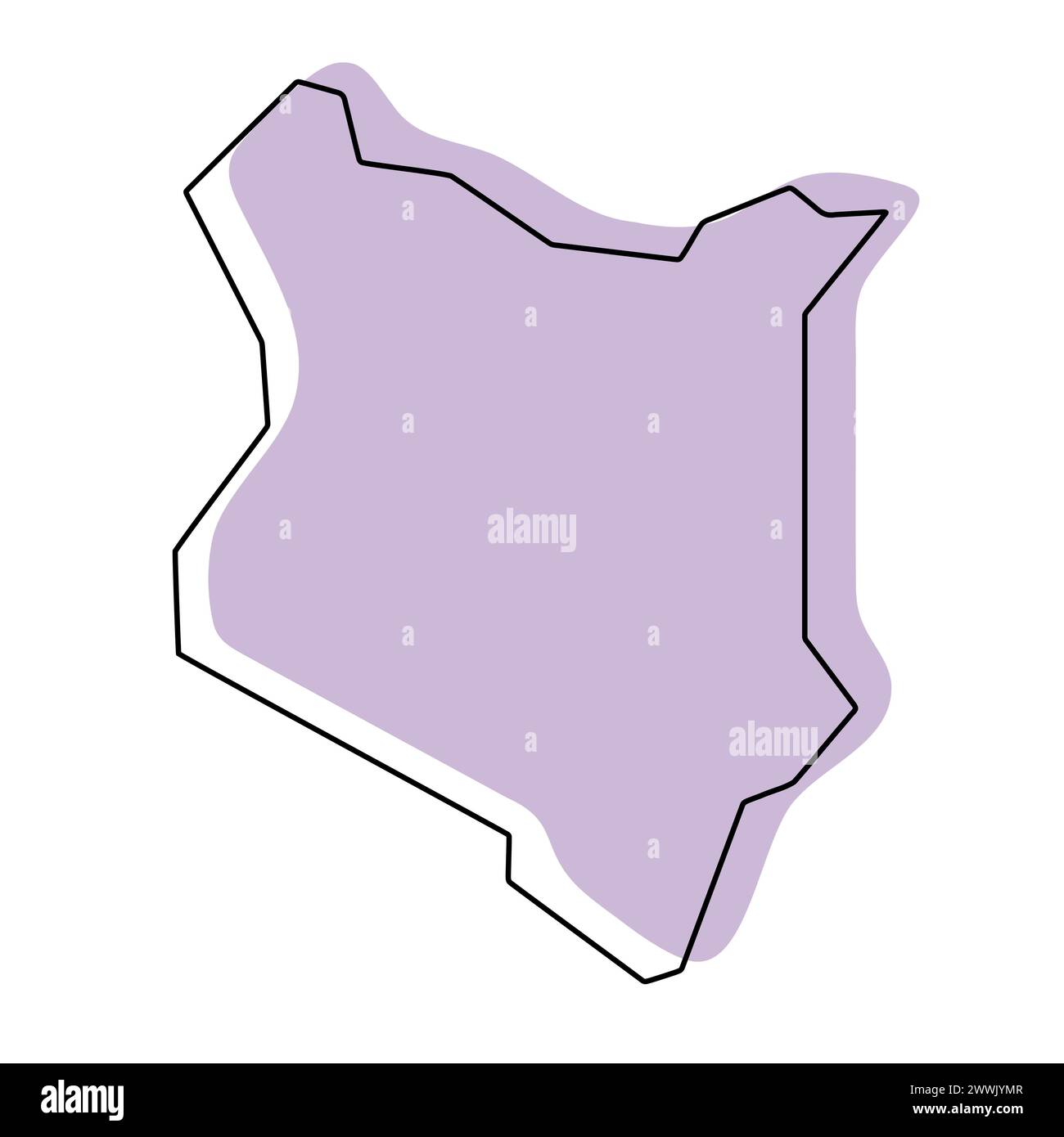 Kenya country simplified map. Violet silhouette with thin black smooth ...