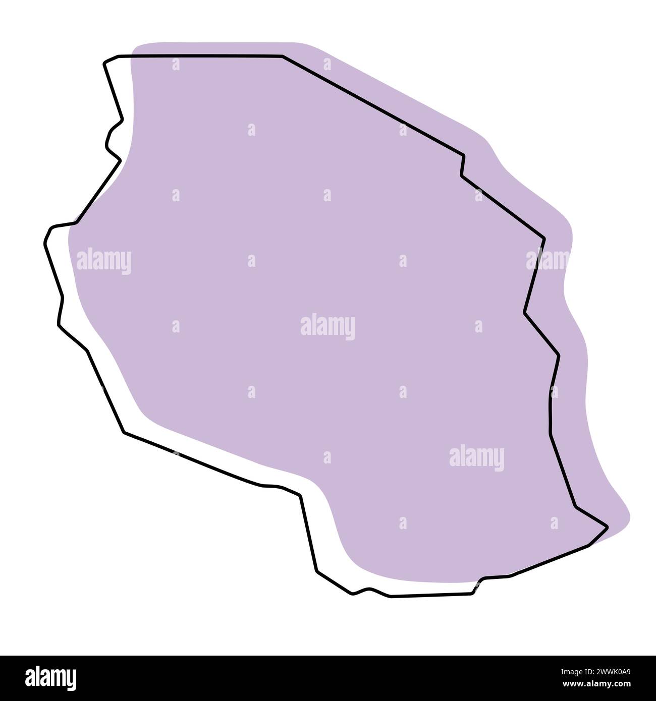 Tanzania country simplified map. Violet silhouette with thin black ...