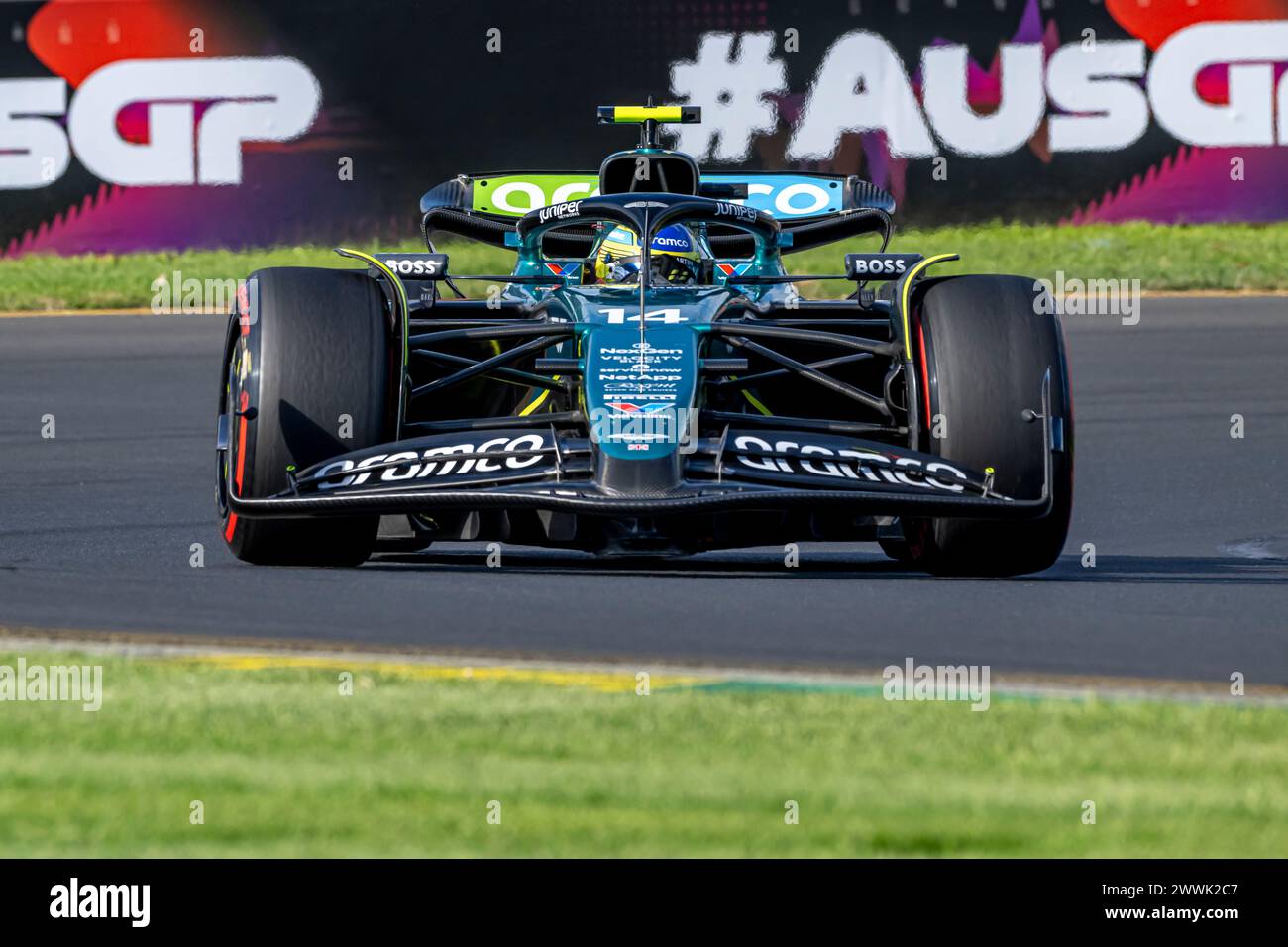 Melbourne, Australia, March 23, Fernando Alonso, from Spain competes for Aston Martin F1. Qualifying, round 03 of the 2024 Formula 1 championship. Credit: Michael Potts/Alamy Live News Stock Photo