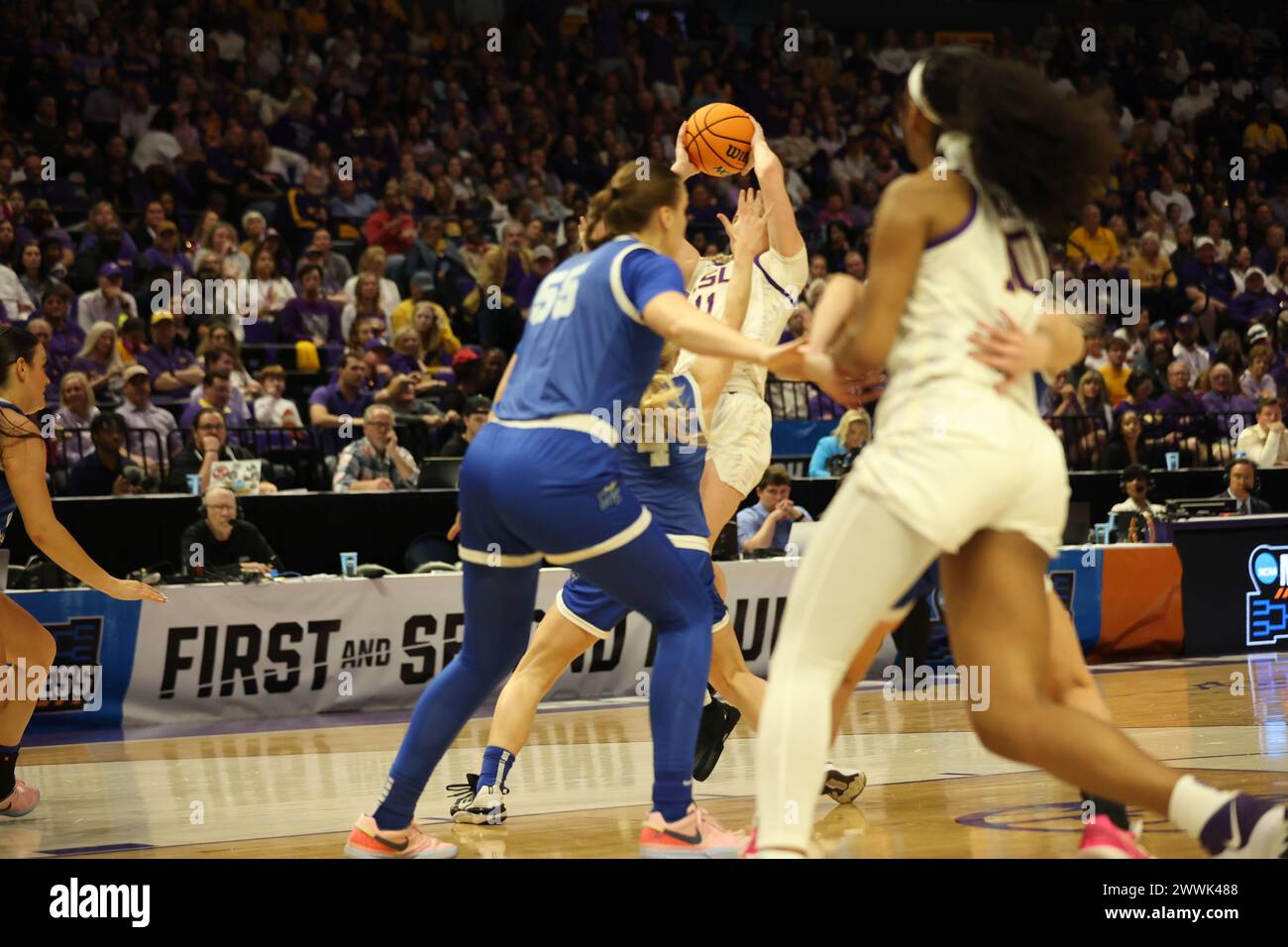 Baton Rouge, USA. 24th Mar, 2024. LSU Lady Tigers guard Hailey Van Lith (11) shoots a jumper during a second round game of the NCAA Women's Basketball Tournament in Baton Rouge, Louisiana on Sunday, March 24, 2024. (Photo by Peter G. Forest/SipaUSA) Credit: Sipa USA/Alamy Live News Stock Photo