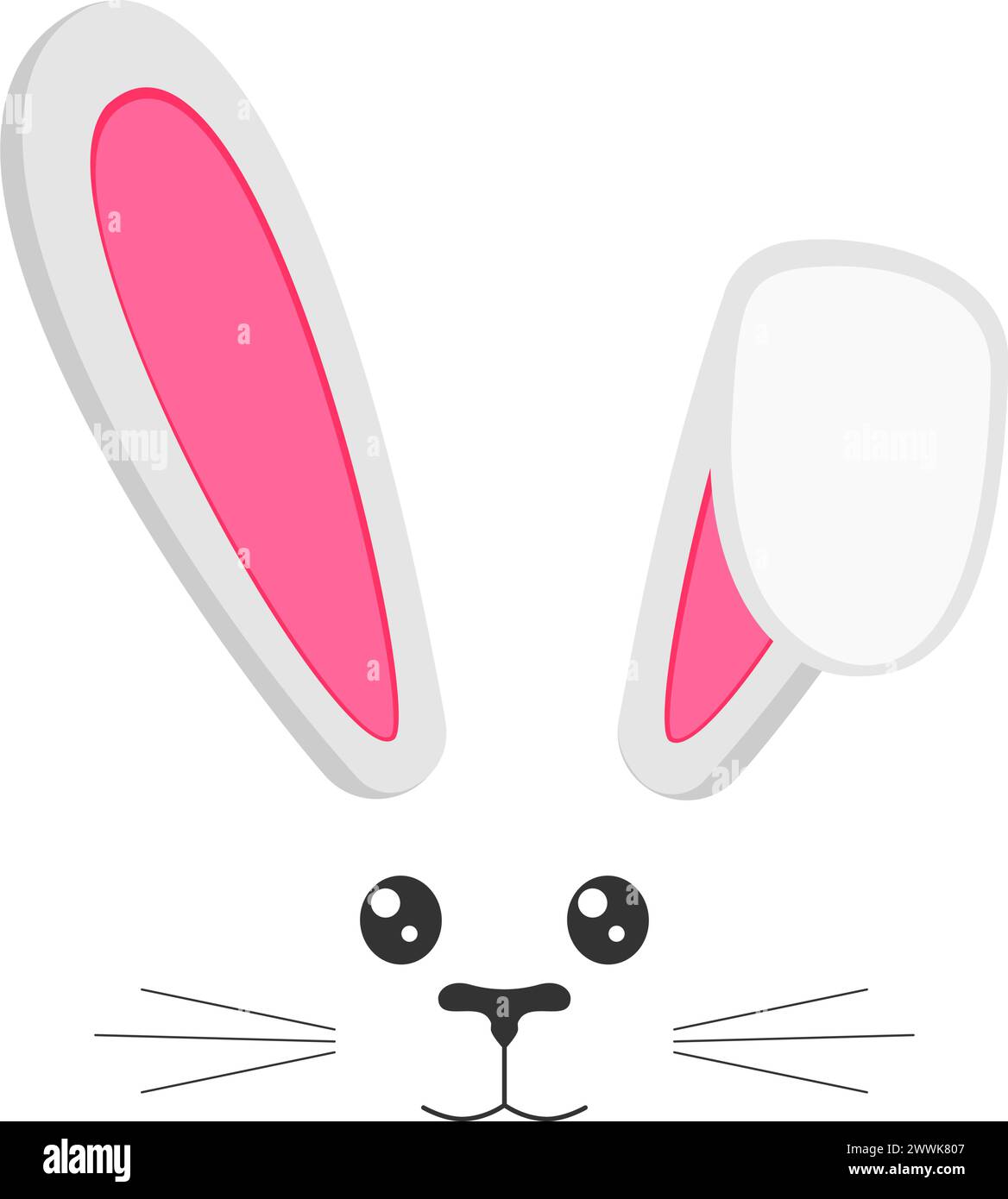 Cute bunny muzzle with ears, eyes, nose, mouth and whisker. Props for Easter party or photo shoot, design element for greeting or invitation card, celebration banner. Vector flat illustration. Stock Vector