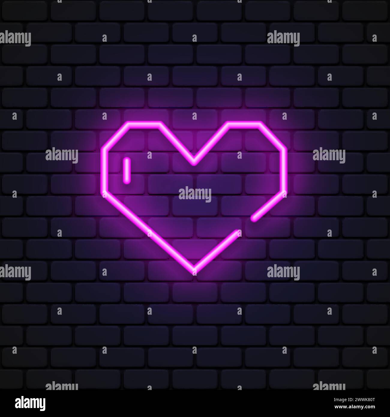 Bright heart. Neon sign. Retro neon heart sign on purple background. Design element for Happy Valentine's Day. Vector illustration Stock Vector