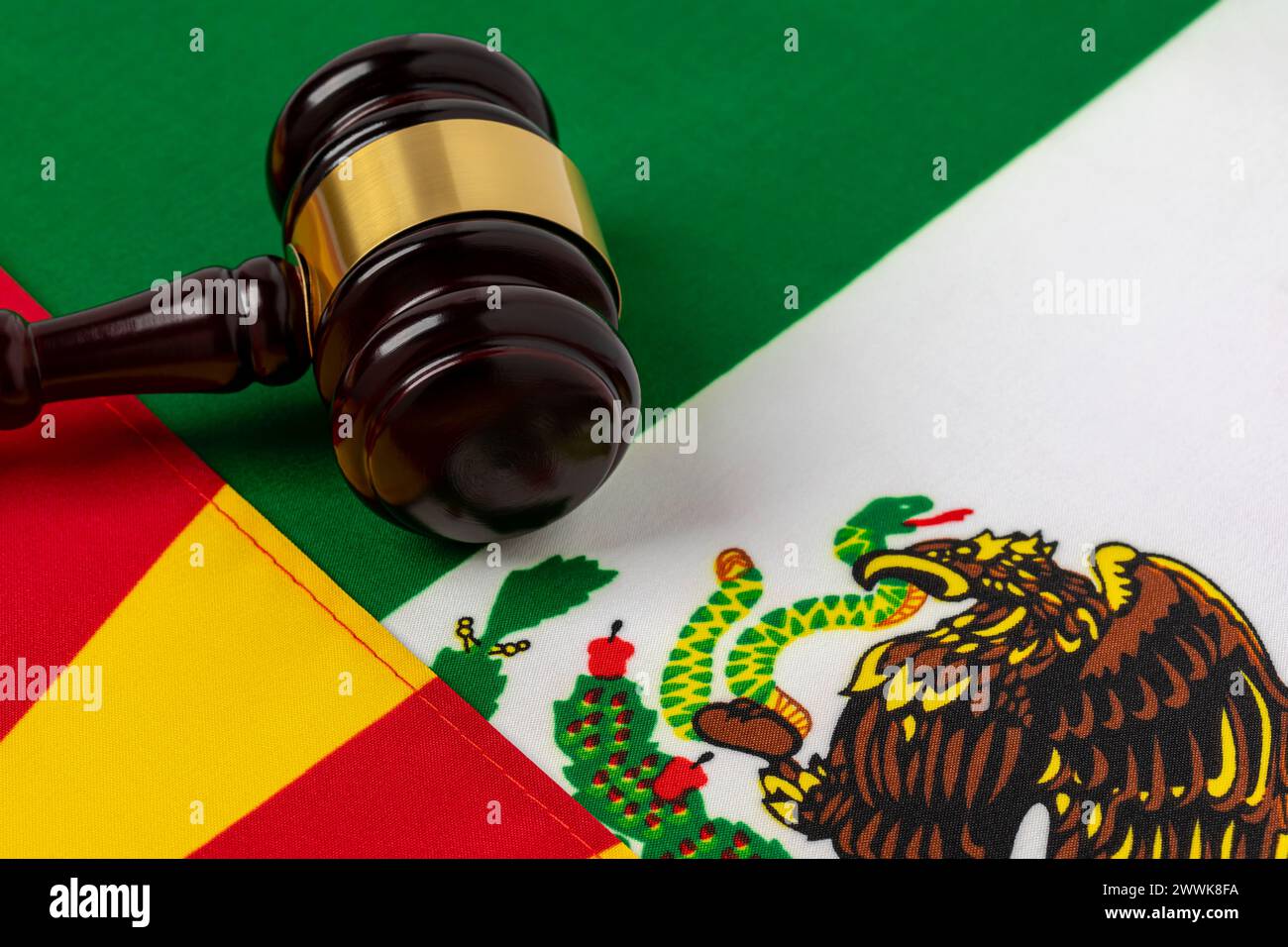 Arizona and Mexico flags with gavel. Border security, immigration reform and asylum law concept. Stock Photo