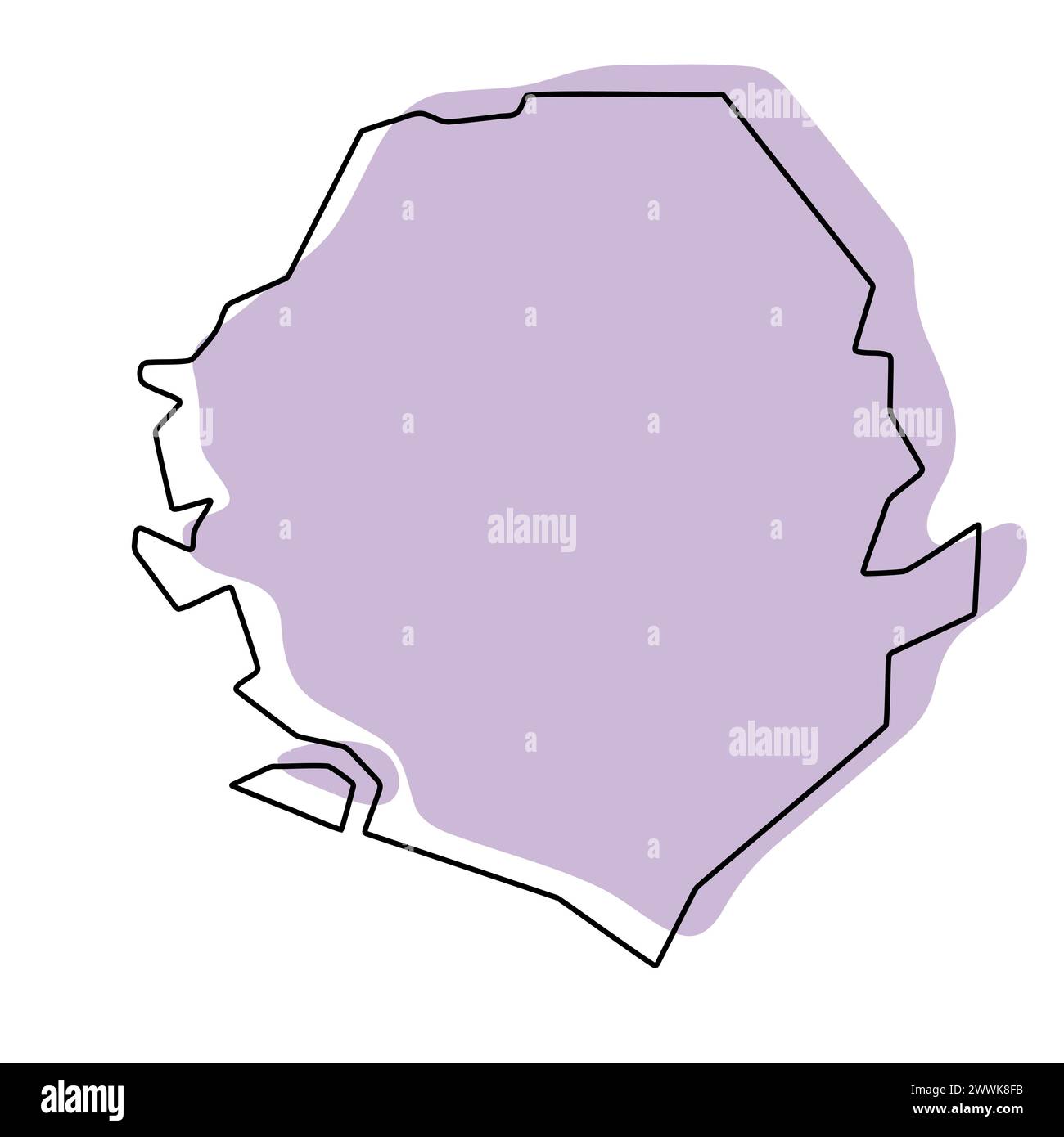 Sierra Leone country simplified map. Violet silhouette with thin black ...