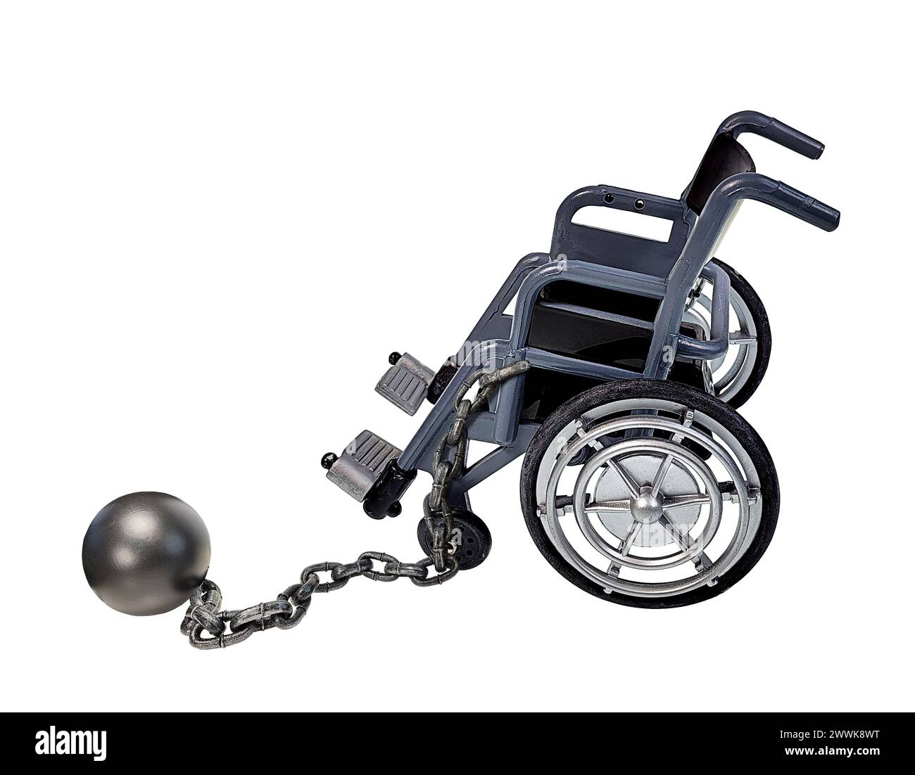 Side View of a Wheelchair locked with ball and chain Stock Photo Alamy