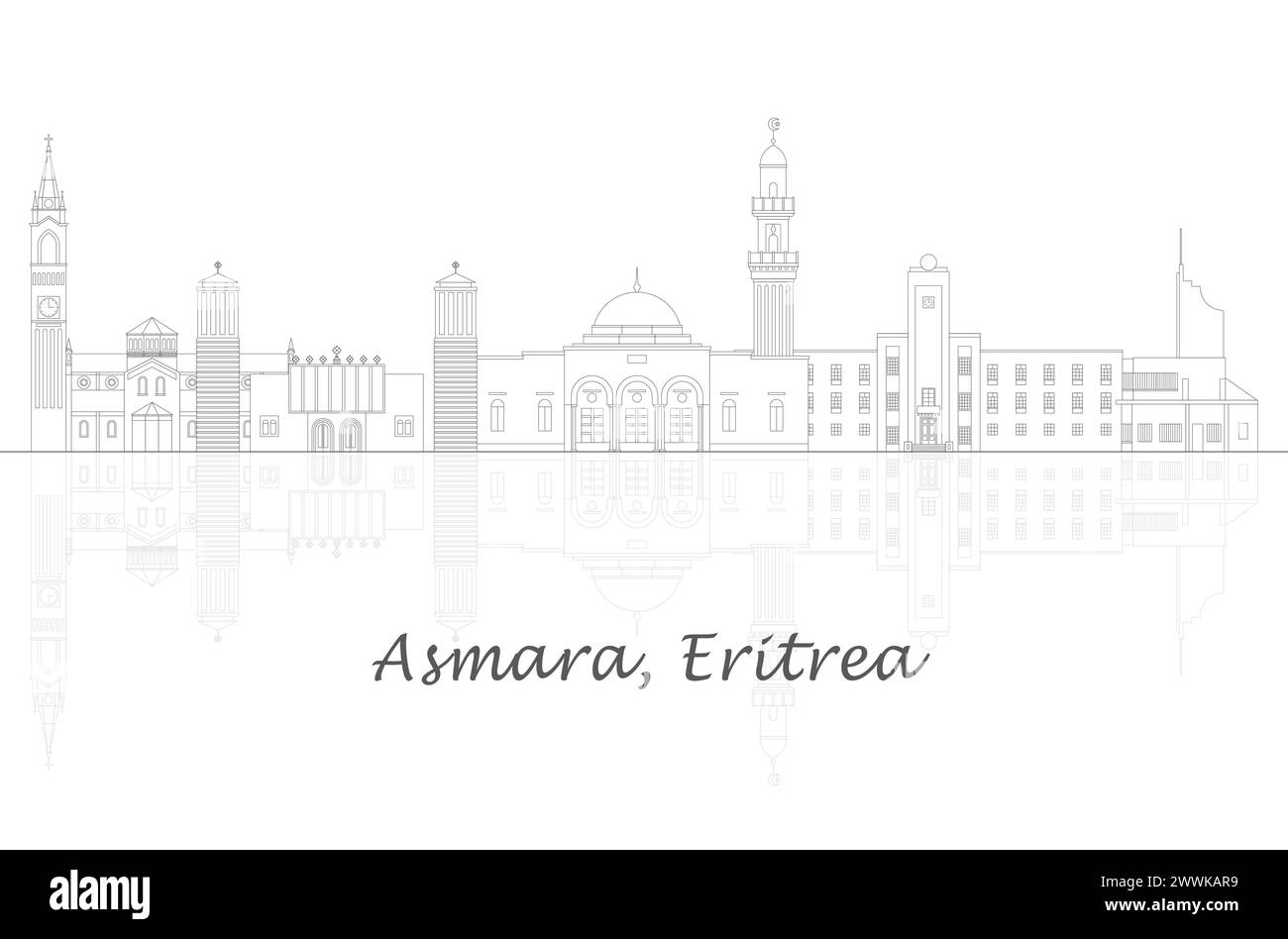Outline Skyline panorama of city of Asmara, Eritrea - vector illustration Stock Vector