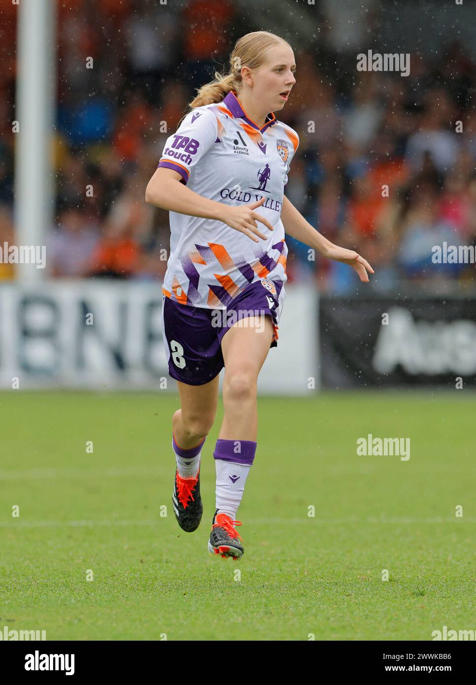 Brisbane, Australia, 24th March 2024. Hana Lowry (8 Perth Glory) in