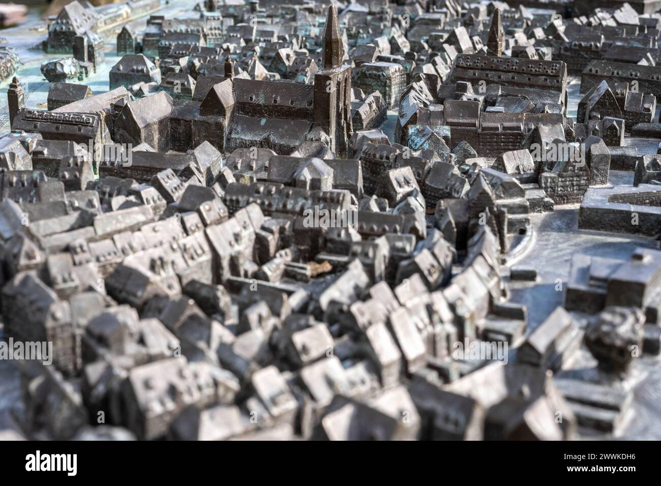 Description: Makrofotografie der Konstanzer Kupfer Miniatur Altstadt mit dem Münster unserer lieben Frau. Konstanz, Bodensee, Baden-Württemberg, Deuts Stock Photo