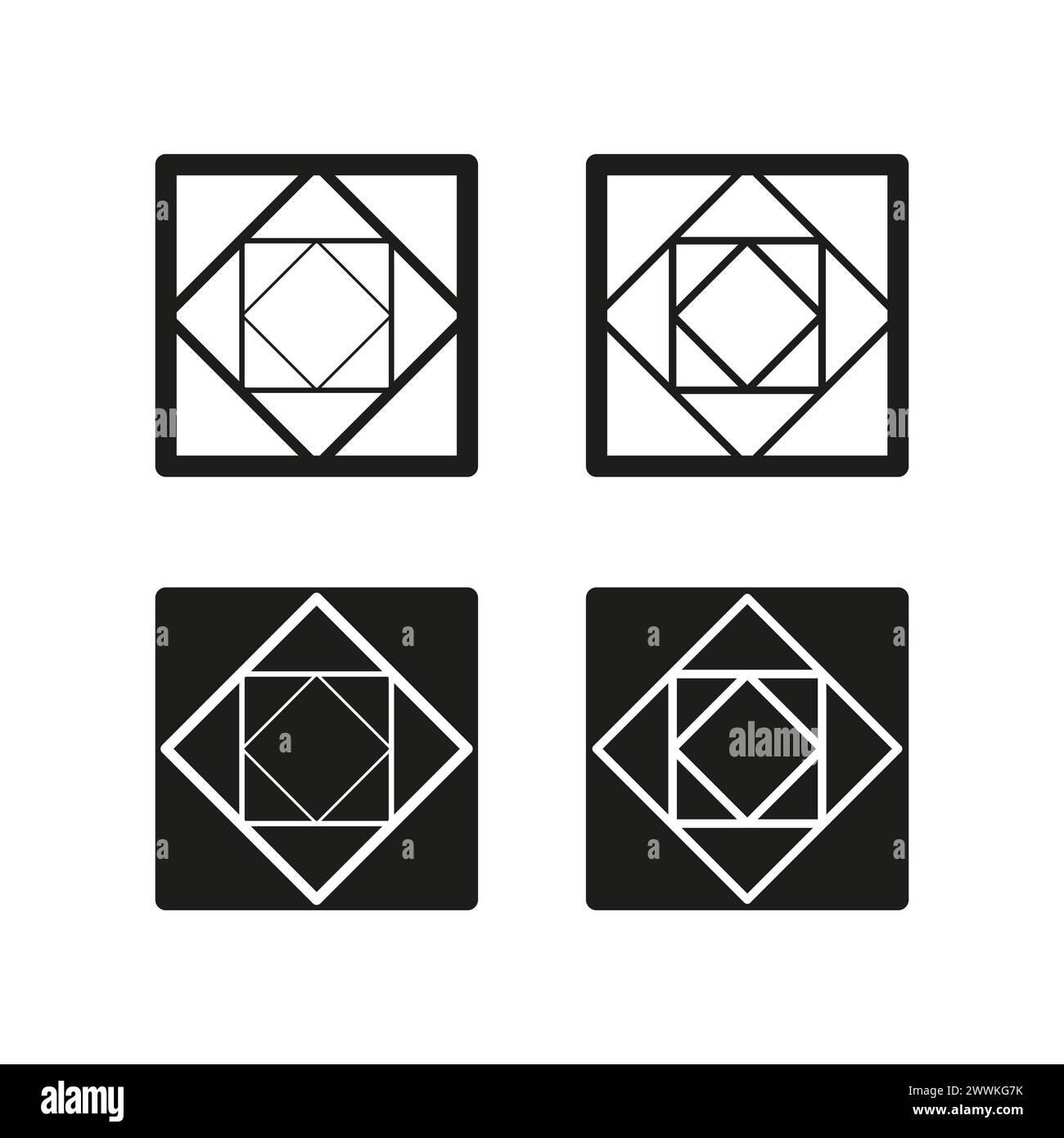 Four geometric icons set. Black and white contrasts. Square format ...