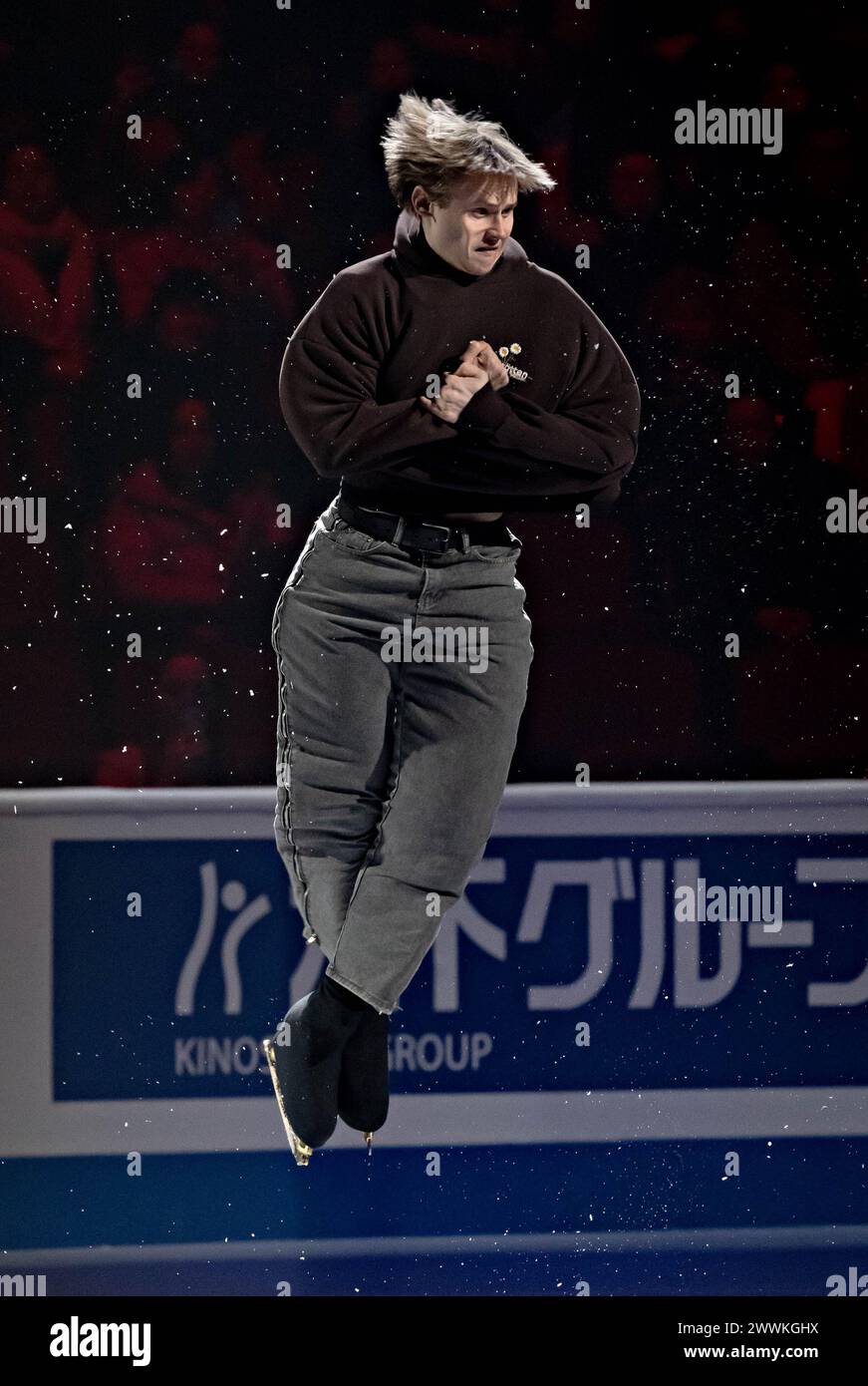 Montreal, Canada. 24th Mar, 2024. Ilia Malinin of the United States performs during the Exhibition Gala at the ISU World Figure Skating Championships 2024 in Montreal, Canada, March 24, 2024. Credit: Andrew Soong/Xinhua/Alamy Live News Stock Photo