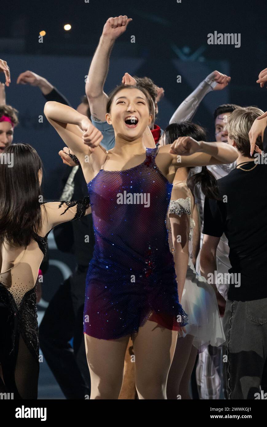 Montreal, Canada. 24th Mar, 2024. Sakamoto Kaori of Japan reacts during the Exhibition Gala at the ISU World Figure Skating Championships 2024 in Montreal, Canada, March 24, 2024. Credit: Andrew Soong/Xinhua/Alamy Live News Stock Photo