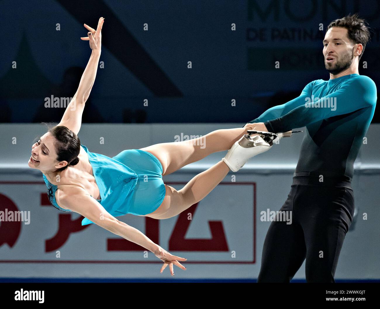 Montreal, Canada. 24th Mar, 2024. Deanna Stellato-Dudek (L) and Maxime Deschamps of Canada perform during the Exhibition Gala at the ISU World Figure Skating Championships 2024 in Montreal, Canada, March 24, 2024. Credit: Andrew Soong/Xinhua/Alamy Live News Stock Photo